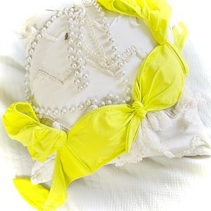 EBERJEY | M | Lola Pique Flutter Off Shoulder Bikini Top Electric Lime Green NWT